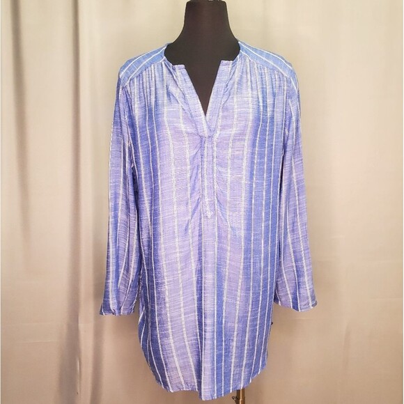 JENNIFER & GRACE, Beach Tunic  blue with white stripes size L - Picture 1 of 13